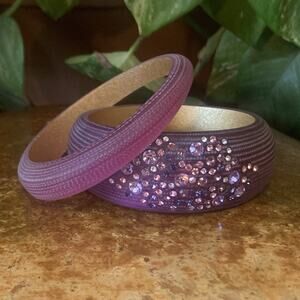 Susan Graver Pair of Bracelets Purple/ Pink Acrylic and Crystal Bangles